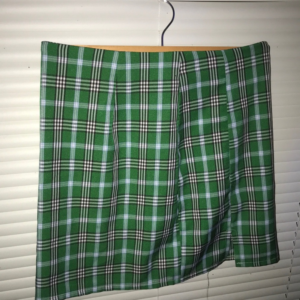 green plaid mini skirt